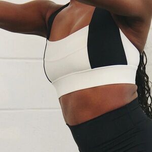 EUC Monday Body  Arches Tash Bra Sz L Mushroom Ivory Black  Gym Yoga